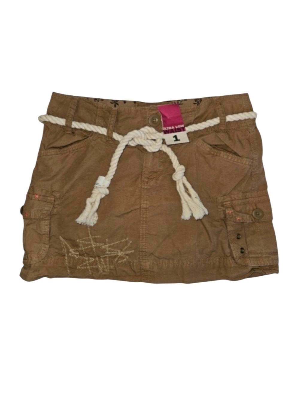 NWT! Y2k Mini Skirt Cargo Old Navy Ultra Low Waist Khaki Rope Belt 2000s NEW